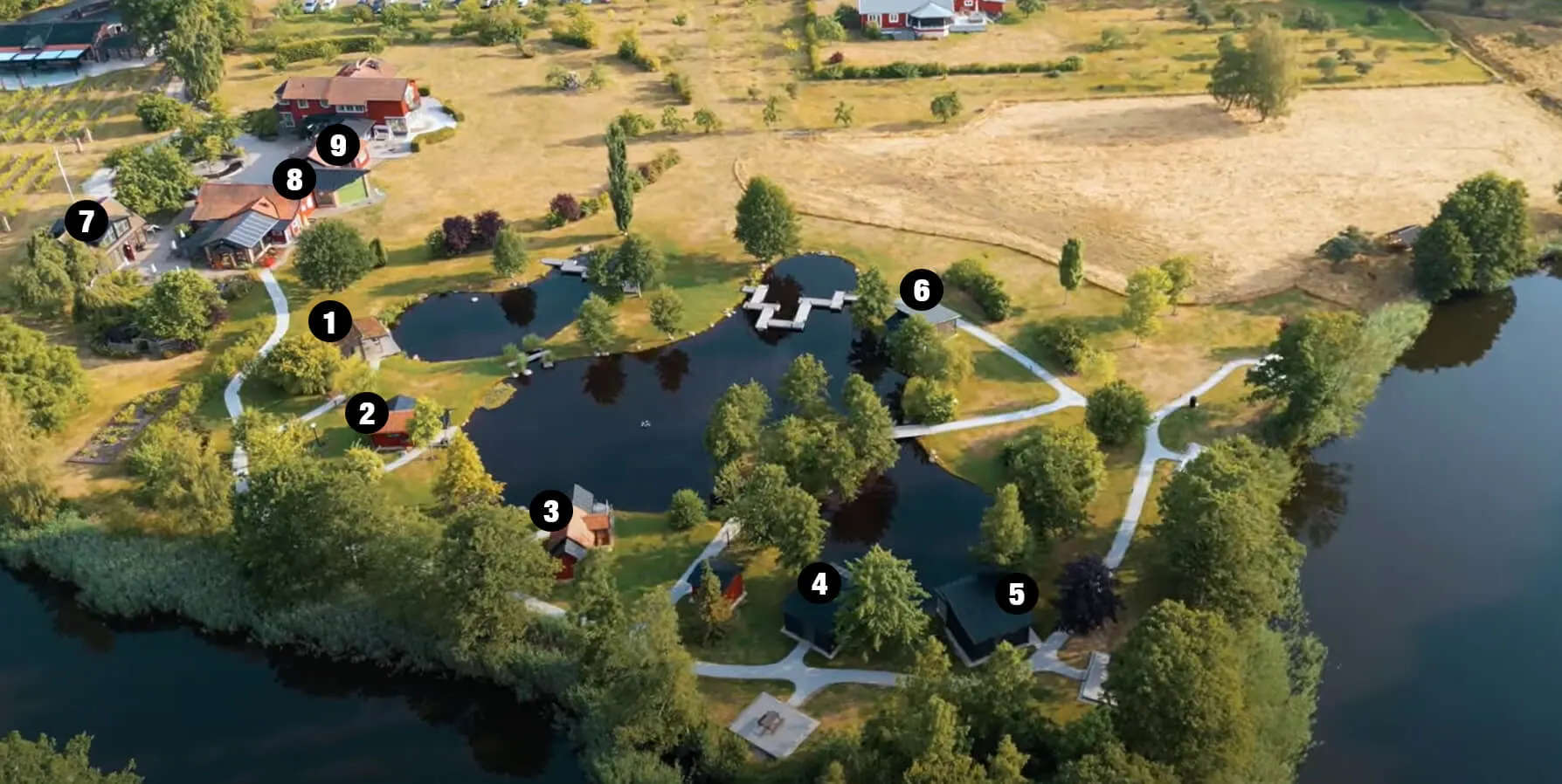 Karta över gården med numrerade boenden
